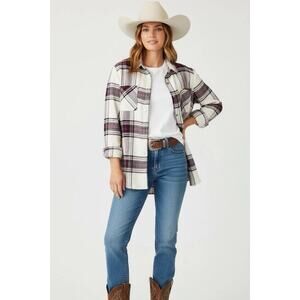 SHYANNE Boot Barn Women's Cream Brown Pink LS Button Down Flannel Shirt XL